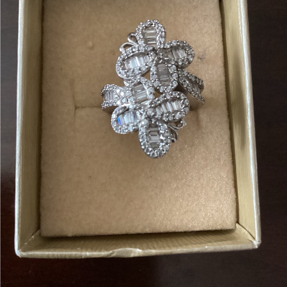 Jtv Diamond Simulate Silver Floral Statement Ring - image 2